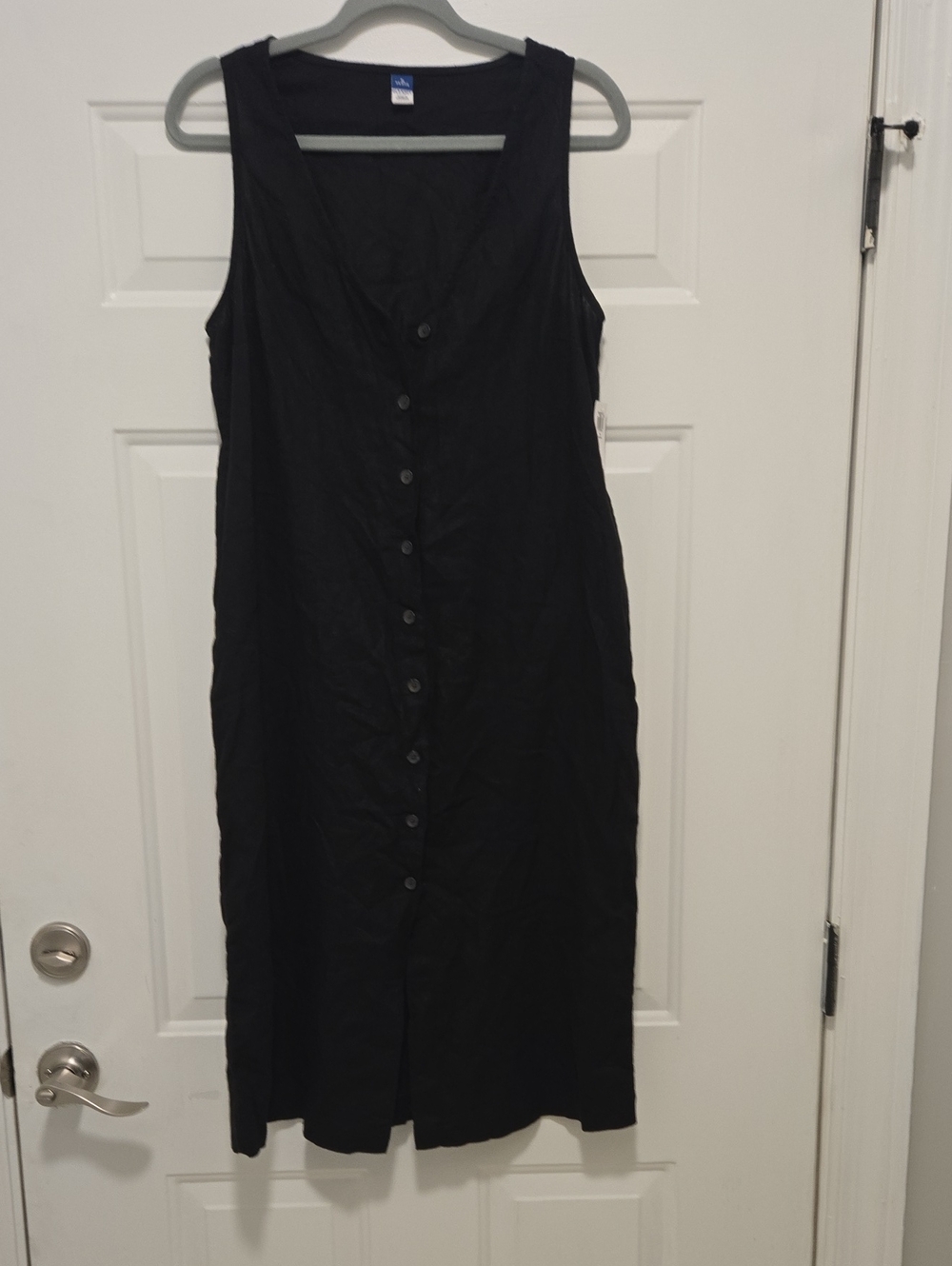 Old Navy Black Sleeveless Linen Button-Front Midi Dress